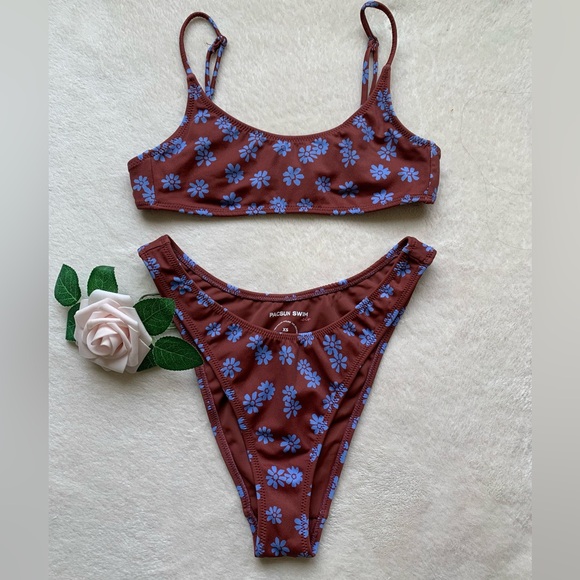 PacSun Other - Pacsun Eco Brown & Blue California Scoop High Cut Bikini